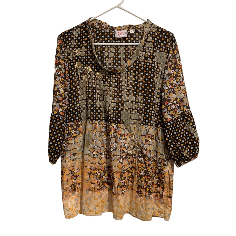 One Body of Love By Steve Barraza‎ Flora Pullover Boho Blouse Multicolor